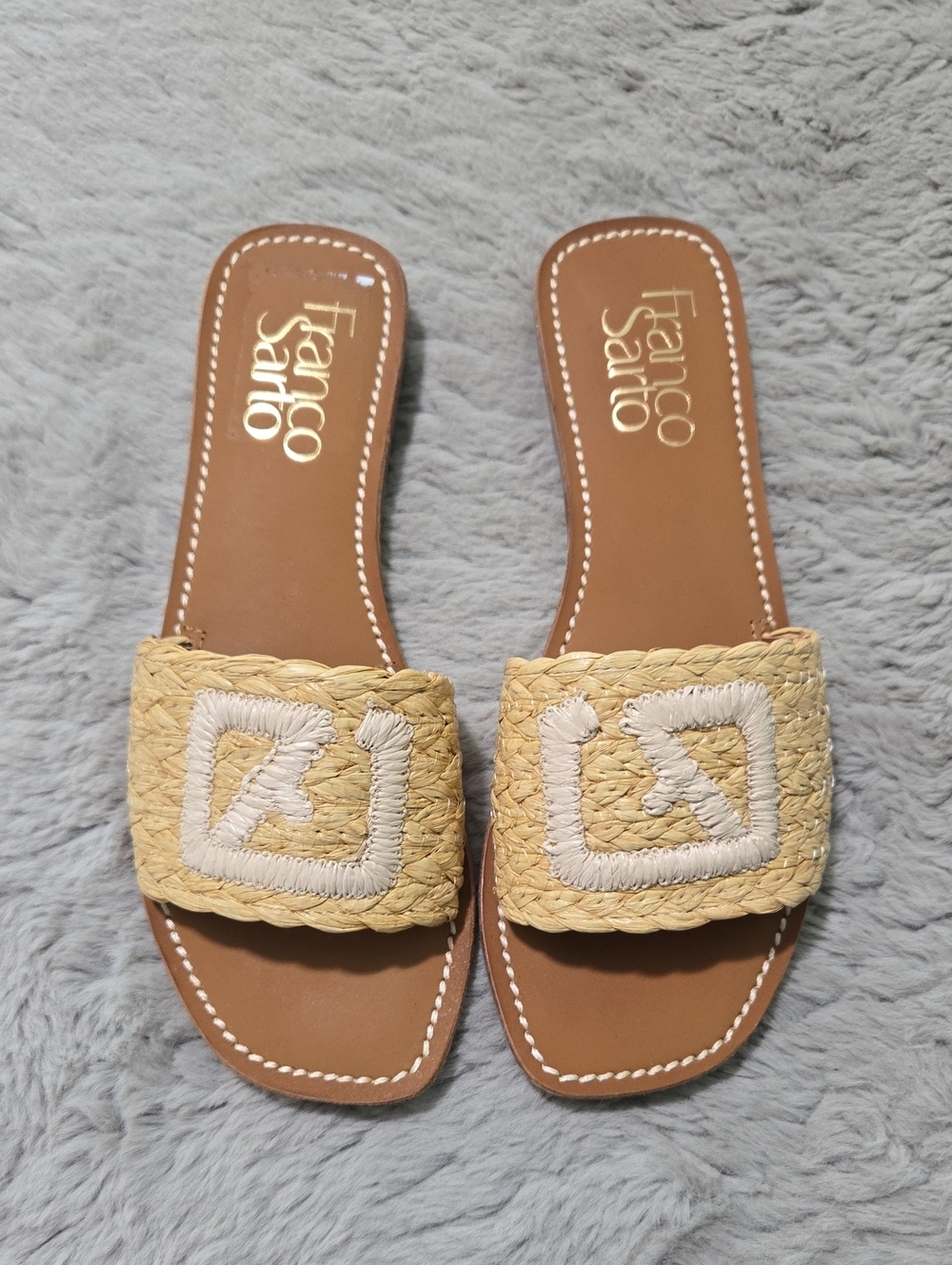 Franco Sarto butter yellow tan woven rattan slides sandals size 8